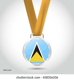 Saint Lucia Flag in silver Medal. Vector Illustration. RIO Olympic Game silver Medal. Vector Illustration