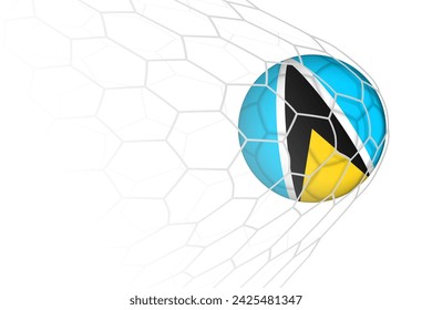 Saint Lucia flag soccer ball in net. Vector sport illustration.