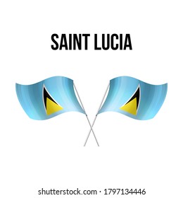 Símbolo del estado de la bandera de Santa Lucía aislado en un cartel nacional de fondo. Tarjeta de saludo Día Nacional de la Independencia de la república de Santa Lucía. Cartel de ilustración con bandera de estado realista.