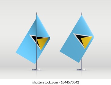 Saint Lucia flag state symbol isolated on background national banner. Greeting card National Independence Day of the republic of Saint Lucia. Illustration banner with realistic state flag.