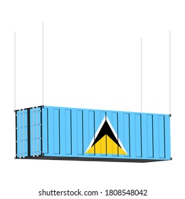 Saint Lucia flag symbol on cargo containers hang by chain, the concept import and export transport business of country.