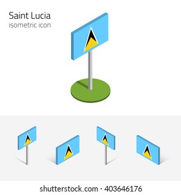 Saint Lucia flag, vector set of isometric flat icons, 3D style, different views. 100% editable design elements for banner, website, presentation, infographic, poster, map, collage. Eps 10
