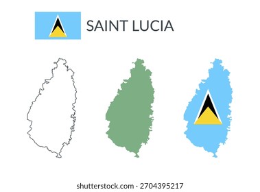 Santa Lúcia fronteiras geográficas isoladas sobre fundo branco. Bandeira de Santa Lúcia. Cliparts planas vetoriais.