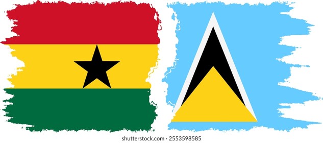 Saint Lucia and Ghana grunge flags connection, vector