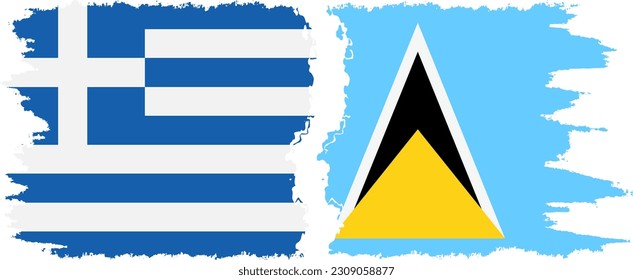 Saint Lucia and Greece grunge flags connection, vector