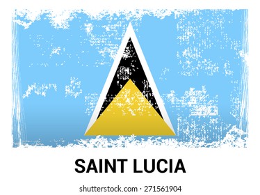 Saint Lucia grunge flag isolated vector in official colors and Proportion Correctly. country's name label in bottom. Vector Illustration