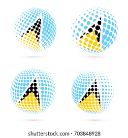 Saint Lucia halftone flag set patriotic vector design. 3D halftone sphere in national flag colors isolated on white background.