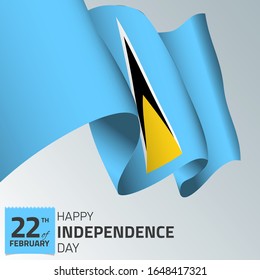 Saint Lucia Happy Independence day greeting card, banner, vector illustration. St Lucia holiday 22th of February design element with waving flag as a symbol of independence