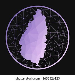 Icono de Santa Lucía. Mapa pológico vectorial de la isla. Icono de Santa Lucía en estilo geométrico. El mapa de la isla con un degradado violeta bajo sobre fondo oscuro.