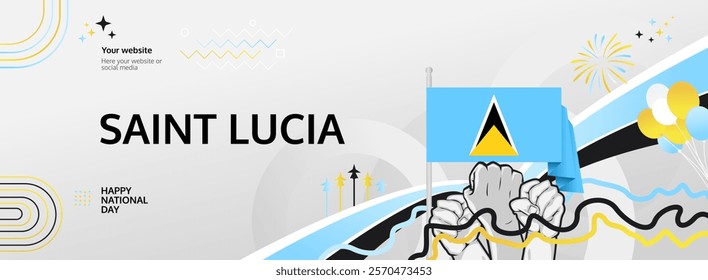 Saint Lucia Independence Day greeting banner. 22 February Happy Saint Lucia National Day. Holidays illustration in flag colors theme. Great for event like carnival, feast poster, culture and tourism