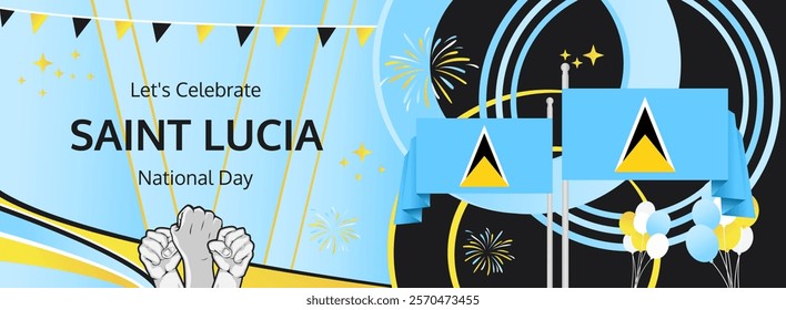 Saint Lucia Independence Day greeting banner. 22 February Happy Saint Lucia National Day. Holidays illustration in flag colors theme. Great for event like carnival, feast poster, culture and tourism