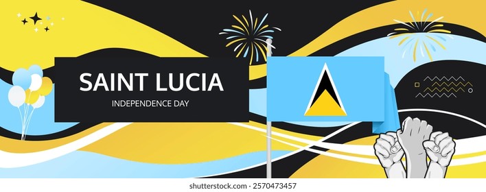 Saint Lucia Independence Day greeting banner. 22 February Happy Saint Lucia National Day. Holidays illustration in flag colors theme. Great for event like carnival, feast poster, culture and tourism