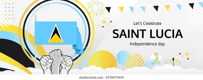 Saint Lucia Independence Day greeting banner. 22 February Happy Saint Lucia National Day. Holidays illustration in flag colors theme. Great for event like carnival, feast poster, culture and tourism
