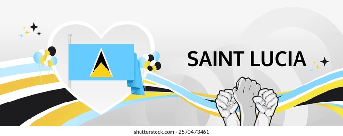 Saint Lucia Independence Day greeting banner. 22 February Happy Saint Lucia National Day. Holidays illustration in flag colors theme. Great for event like carnival, feast poster, culture and tourism