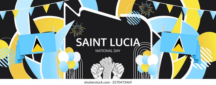 Saint Lucia Independence Day greeting banner. 22 February Happy Saint Lucia National Day. Holidays illustration in flag colors theme. Great for event like carnival, feast poster, culture and tourism