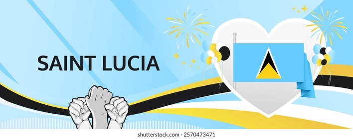 Saint Lucia Independence Day greeting banner. 22 February Happy Saint Lucia National Day. Holidays illustration in flag colors theme. Great for event like carnival, feast poster, culture and tourism