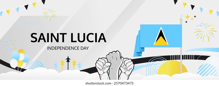 Saint Lucia Independence Day greeting banner. 22 February Happy Saint Lucia National Day. Holidays illustration in flag colors theme. Great for event like carnival, feast poster, culture and tourism