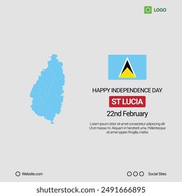 Saint Lucia Independence Day Social Media Banner, Editable Vector Design with Map and Flag