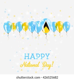 Saint Lucia Independence Day Sparkling Patriotic Poster. Happy Independence Day Card with Saint Lucia Flags, Confetti, Stars, Bokeh and Glitter.