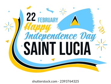 Saint Lucia Independence Day Vector Illustration on February 22 with Waving Flag in National Holiday Celebration Flat Cartoon Background Design
