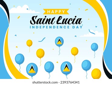 Saint Lucia Independence Day Vector Illustration on February 22 with Waving Flag in National Holiday Celebration Flat Cartoon Background Design
