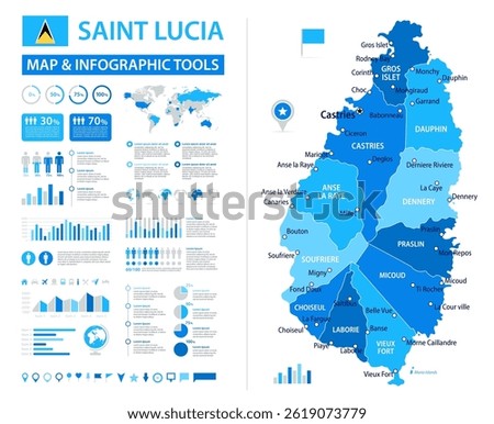 Saint Lucia Infographic Map with Data Visualization Elements - Vector Map of Saint Lucia
