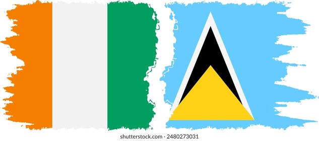 Saint Lucia and Ivory Coast grunge flags connection, vector
