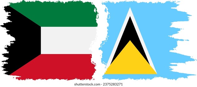 Saint Lucia and Kuwait grunge flags connection, vector