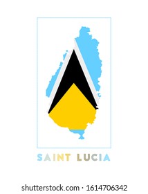 Saint Lucia Logo. Map of Saint Lucia with island name and flag. Powerful vector illustration.