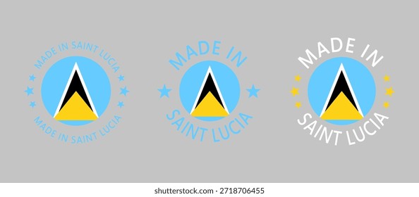 Saint Lucia Made in Stamp in circle with flag on white background