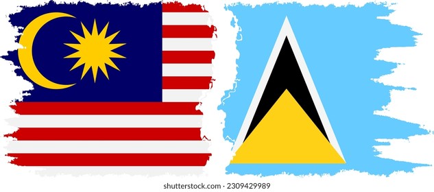 Saint Lucia and Malaysia grunge flags connection, vector