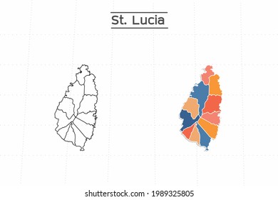 Mapa de Santa Lucía vector ciudad dividido por el colorido contorno estilo simplicidad. Tiene 2 versiones, versión de línea delgada negra y versión colorida. Ambos mapas estaban en el fondo blanco.