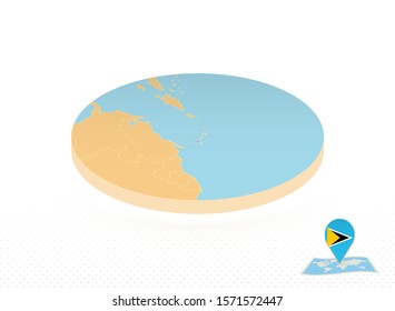 Saint Lucia map designed in isometric style, orange circle map of Saint Lucia for web, infographic and more.