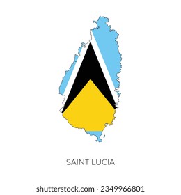 Saint Lucia map and flag. Detailed silhouette vector illustration	