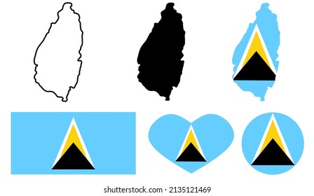 Saint Lucia Map Flag Icon Set