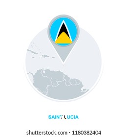 Saint Lucia map and flag, vector map icon with highlighted Saint Lucia