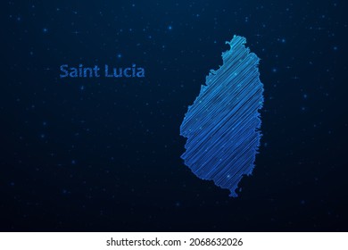 Saint Lucia map hand drawn scribble sketch.Vector map in futuristic style on dark blue space background. Vector illustration.