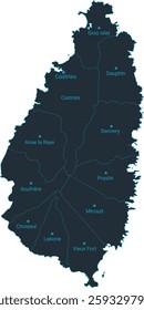 Saint Lucia map high detailed with administrative divide by state, capital cities names, outline simplicity style. Vector illustration EPS10.