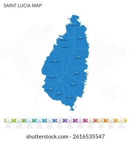 Saint Lucia Map - Infographic detailed map with regions and cities of the country. Vector illustration EPS10.