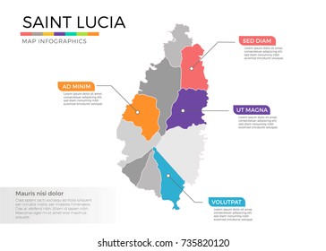 Saint Lucia map infographics vector template with regions and pointer marks