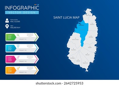 Mapa de Santa Lúcia com marcas de localização. Mapa de país altamente detalhado com divisão, cidades e capital modelo infográfico. Ilustração vetorial EPS10