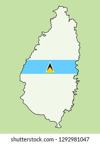 Saint Lucia map with national flag 