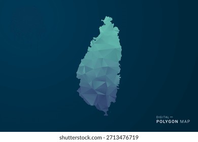 Mapa de Santa Lucía - Ilustración vectorial de estilo polígono con degradado azul azulado, diseño geométrico de bajo poli, inspirado en la Tecnología digital y silueta limpia sobre fondo oscuro.
