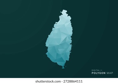 Mapa de Santa Lucía - Ilustración vectorial de estilo polígono en diseño geométrico de bajo poli verde y azul, silueta mínima limpia para infografía.