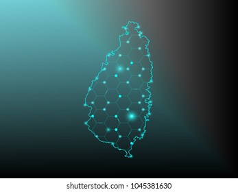 Saint Lucia map of polygonal mosaic lines network, Rays and space stars, Abstract Polygon Map. Low Poly Color Rainbow. Vector Illustration EPS10.