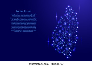 Saint Lucia map of polygonal mosaic lines network, rays and space stars of vector illustration.