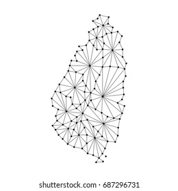 Saint Lucia map of polygonal mosaic lines network, rays and dots vector illustration.