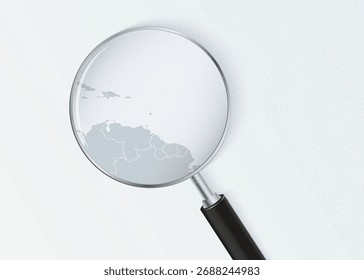 Saint Lucia Map Under Magnifying Glass with National Flag Overlay. The image represents geographical focus, national identity, and exploration.