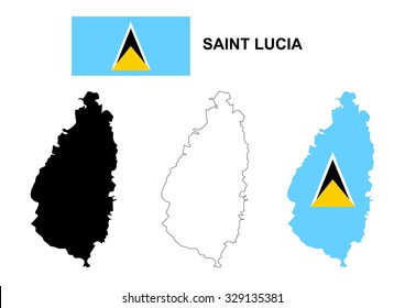 Saint Lucia map vector, Saint Lucia flag vector, isolated Saint Lucia