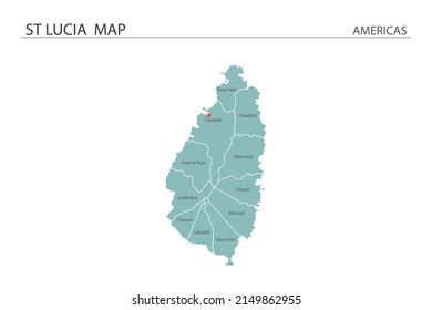 Mapa de Santa Lucía de ilustración vectorial sobre fondo blanco. Los mapas tienen todas las provincias y marcan la ciudad capital de Santa Lucía. 